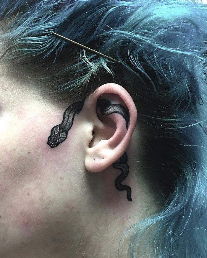 Minimal Blackwork Snake Ear Tattoo