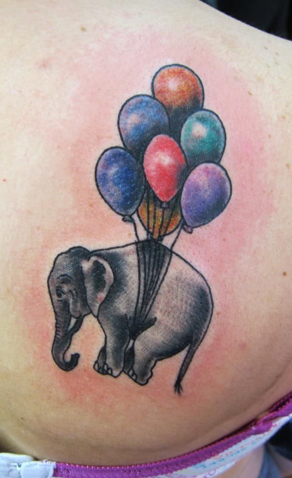 Balloon and elephant tattoo