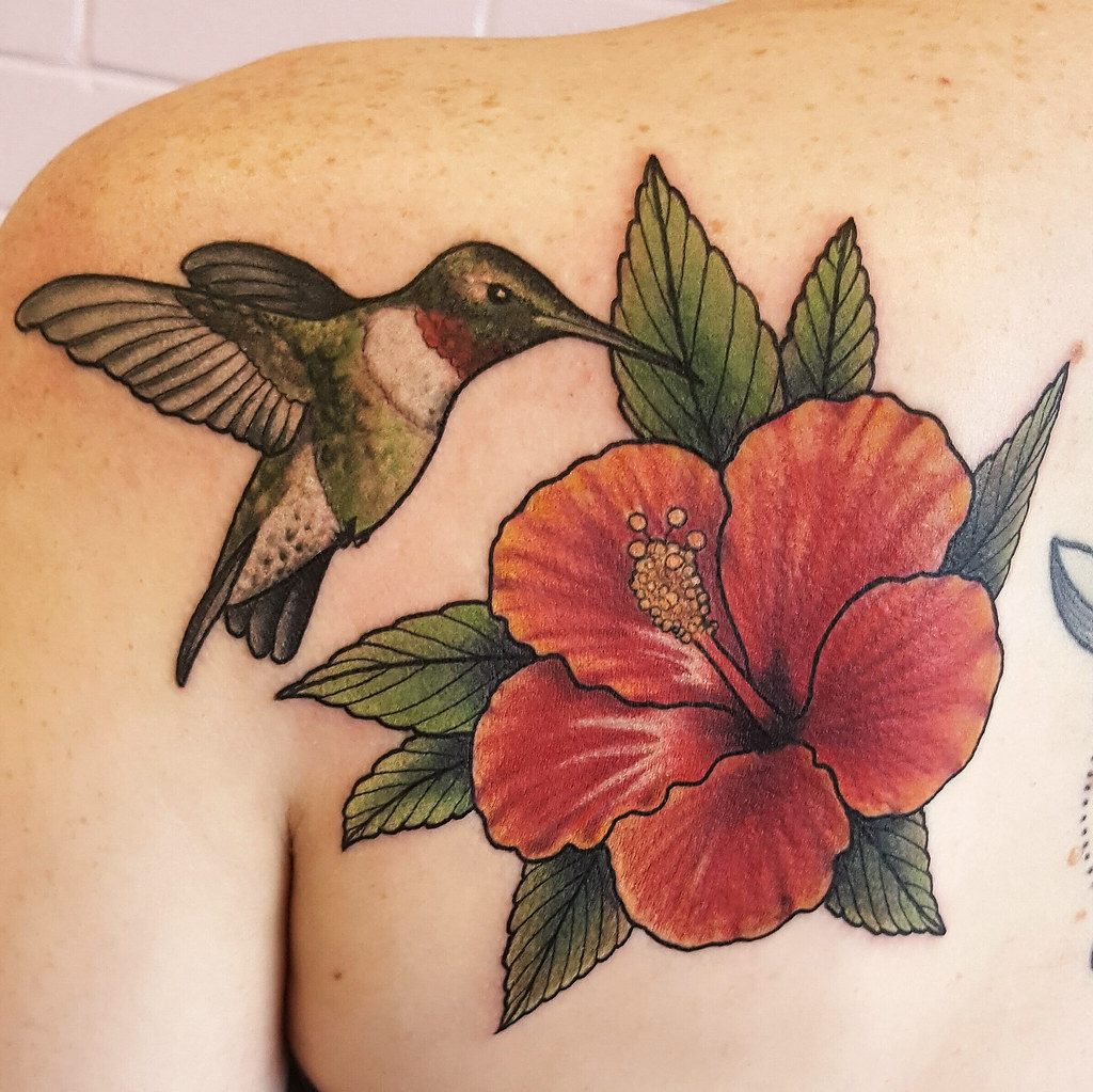 Hibiscus hummingbird tattoo