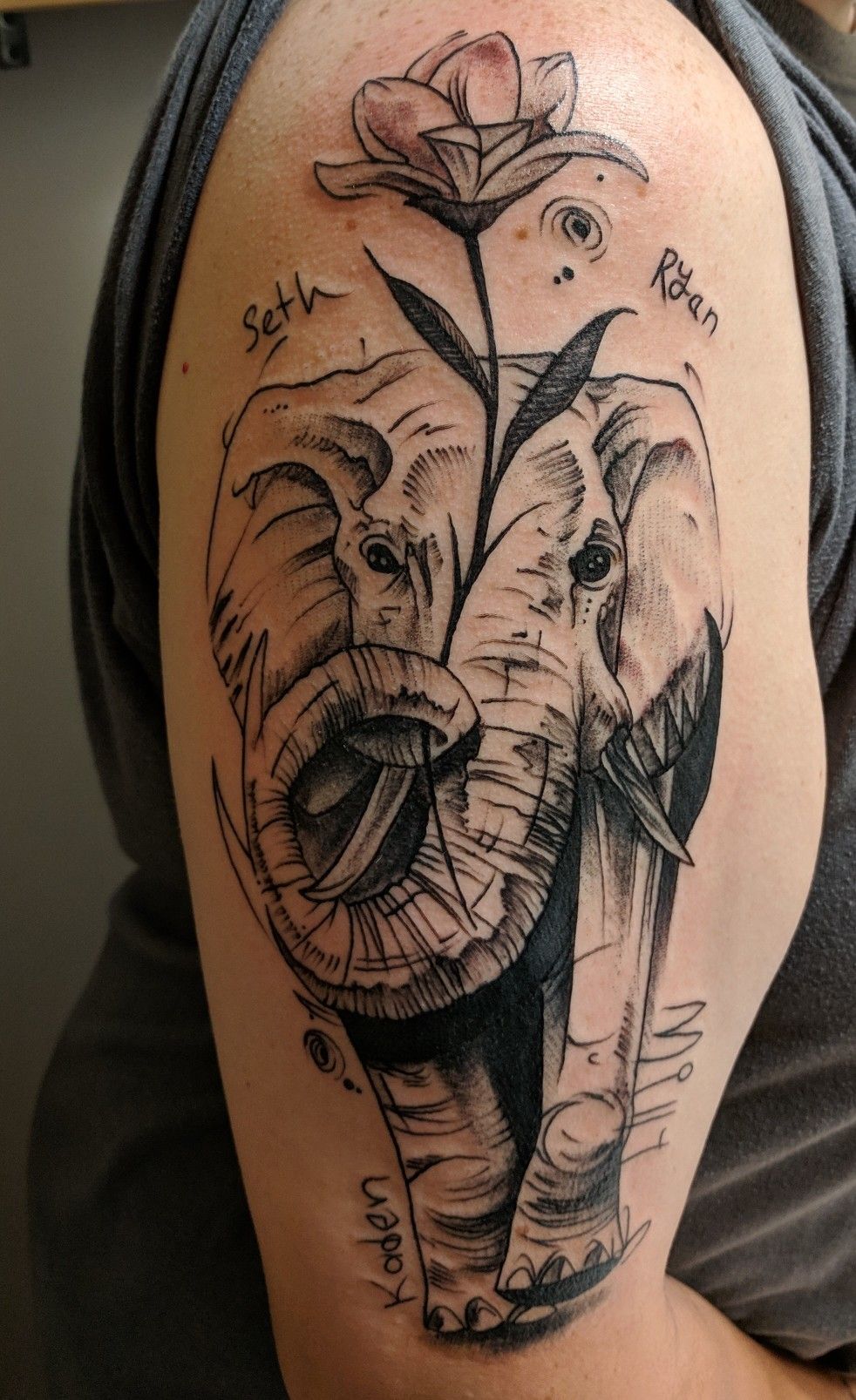 Elephant Design Lily Tattoo