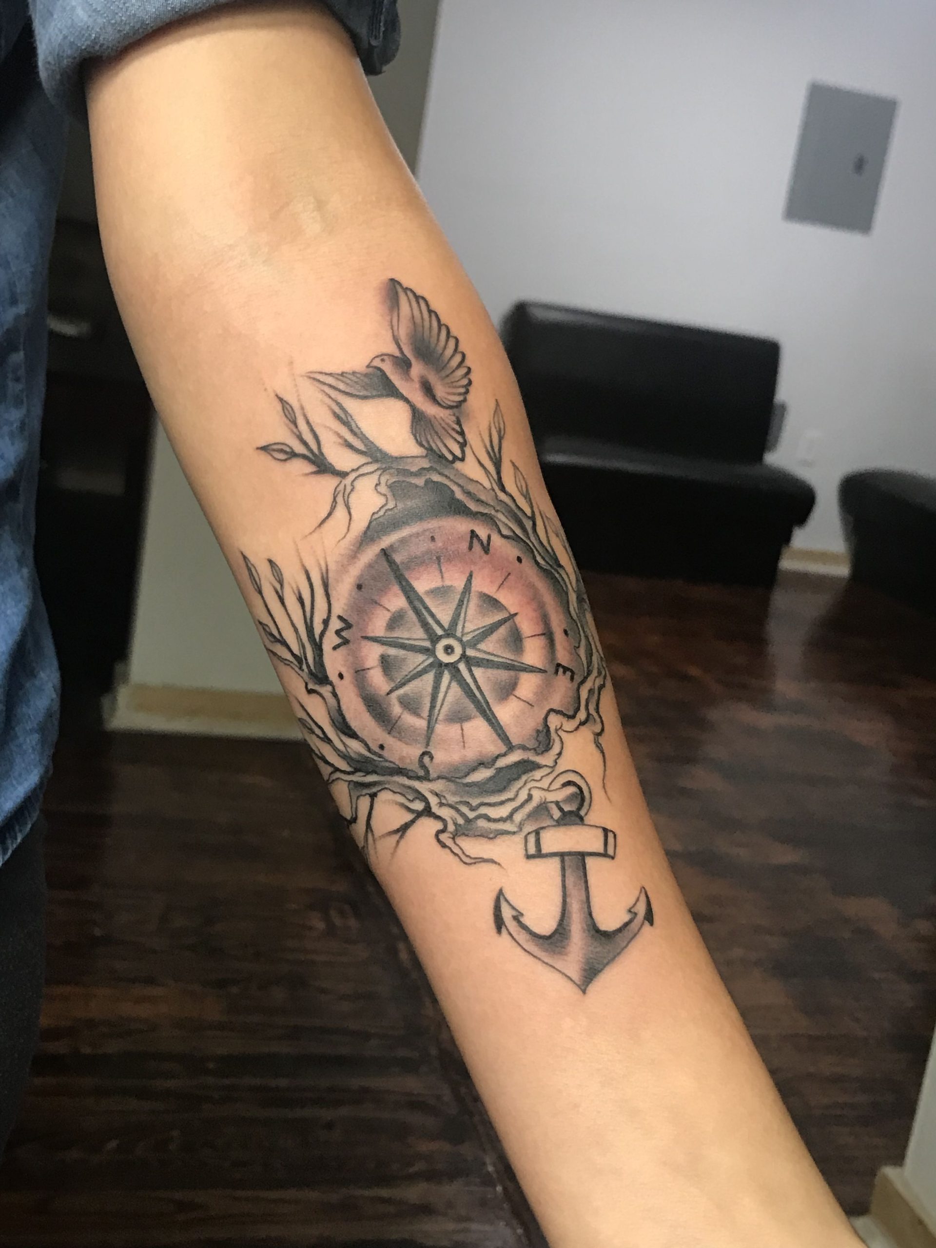 Anchor and Compass Tattoo