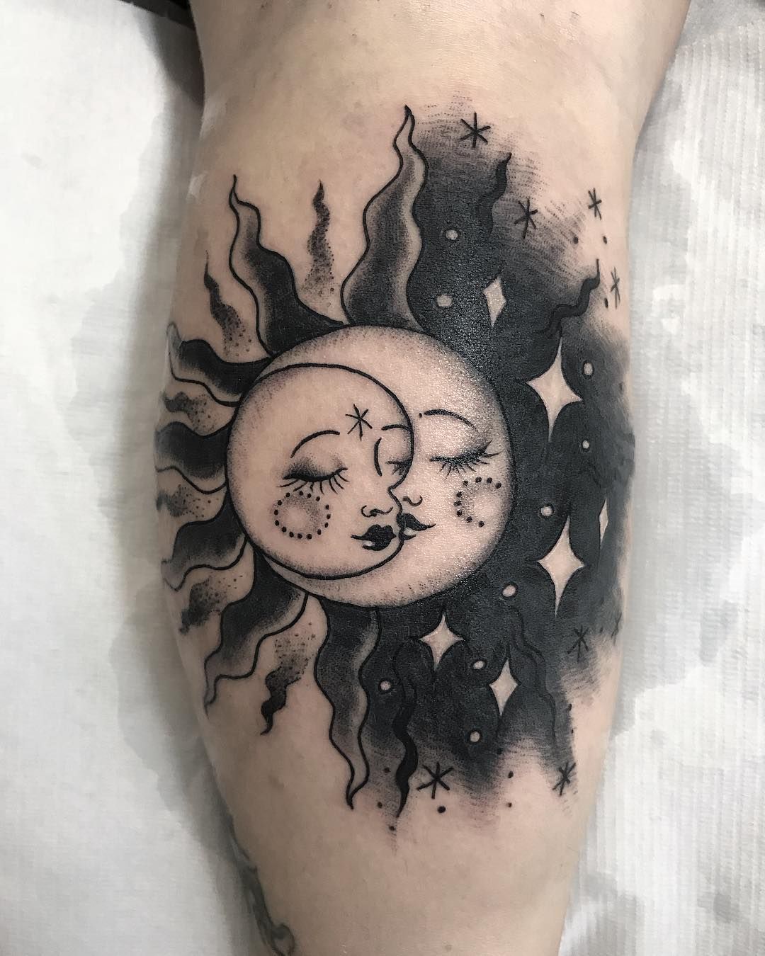 Bold Sun and Moon Tattoo