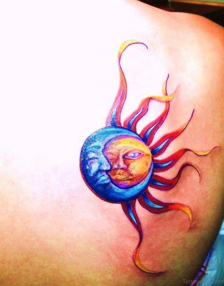 Colorful Sun Moon Tattoo