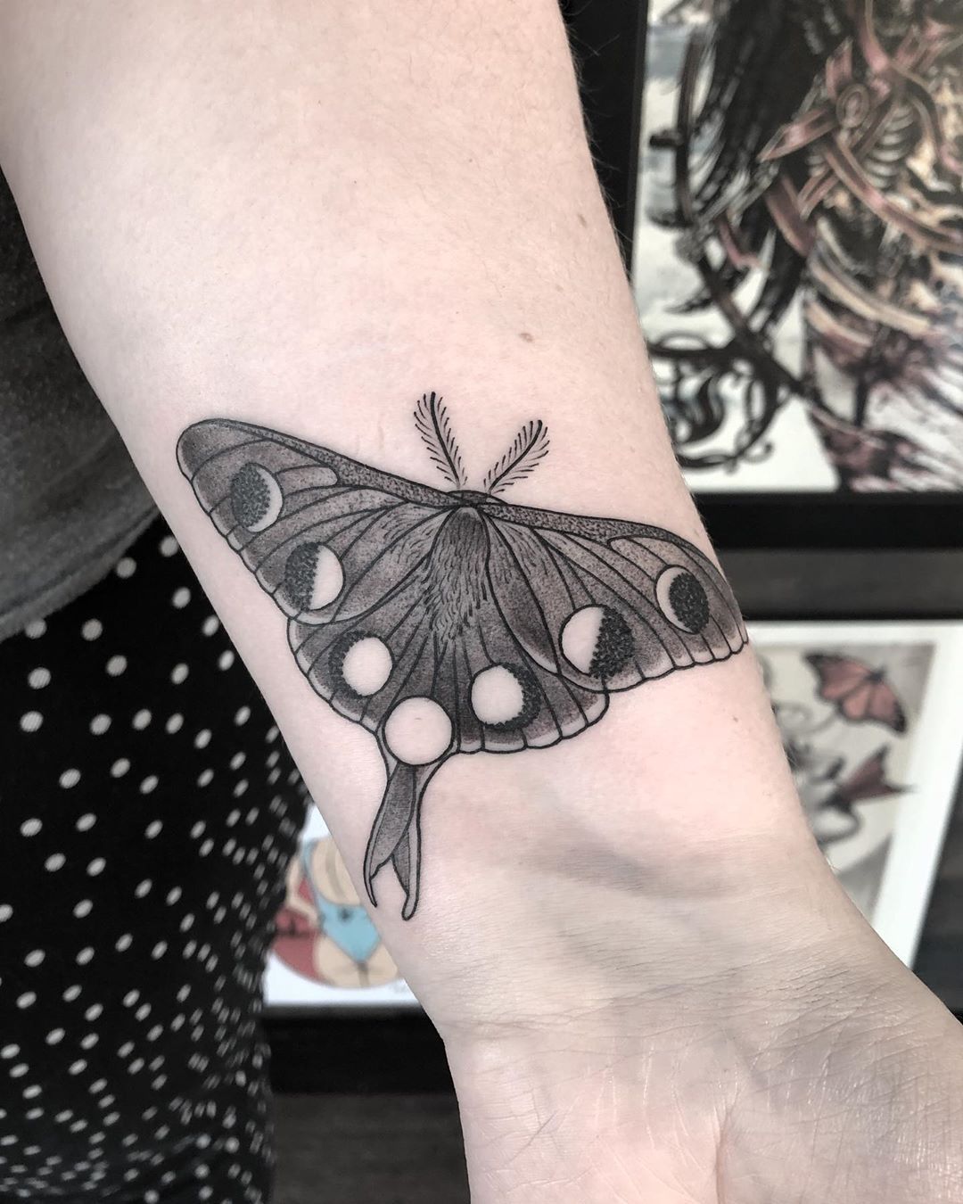 Moon Phase Moth Tattoo