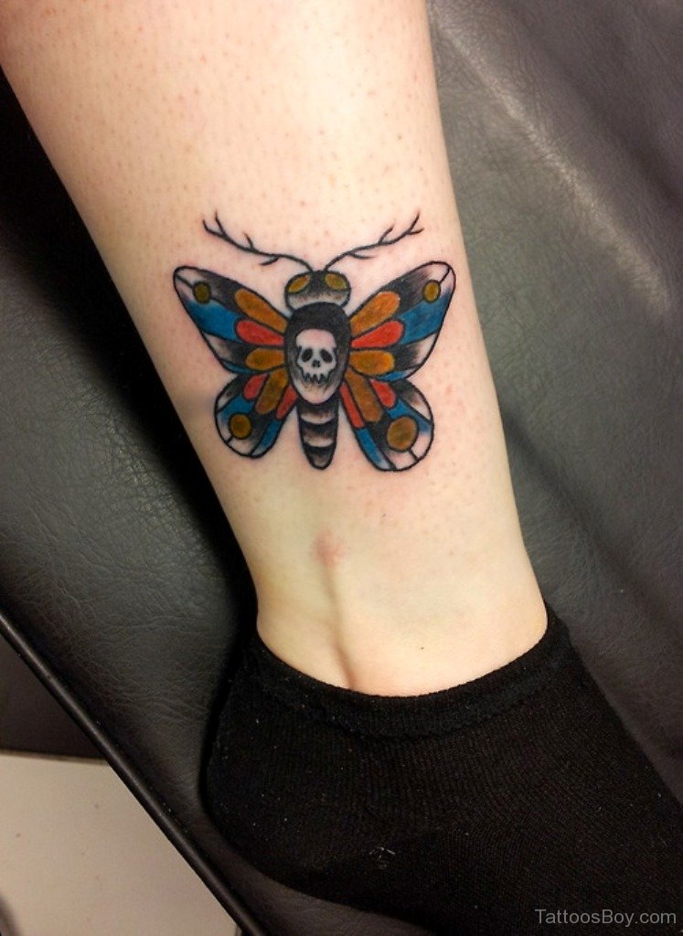 Moth Tattoo on Ankle