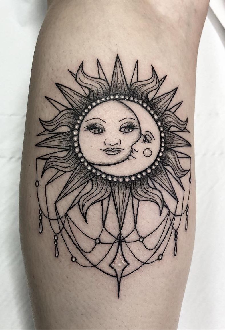 Ornamental Sun Moon Tattoo