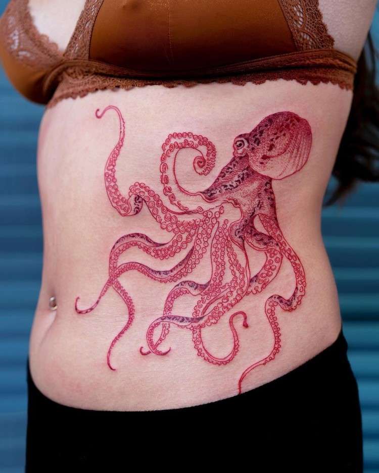 Red Line octopus Tattoo