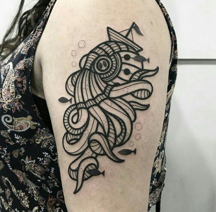 Tattoo of a Kraken with an Octopus