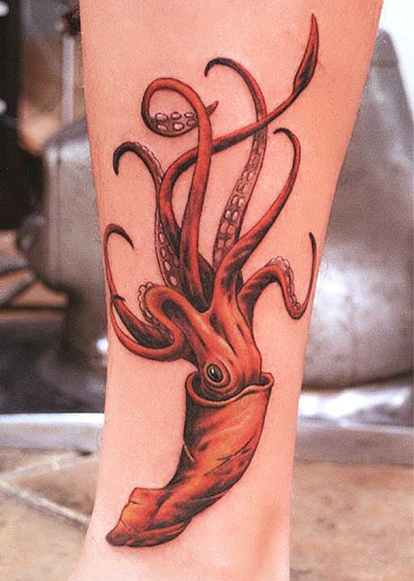 Traditional red Octopus Tattoo