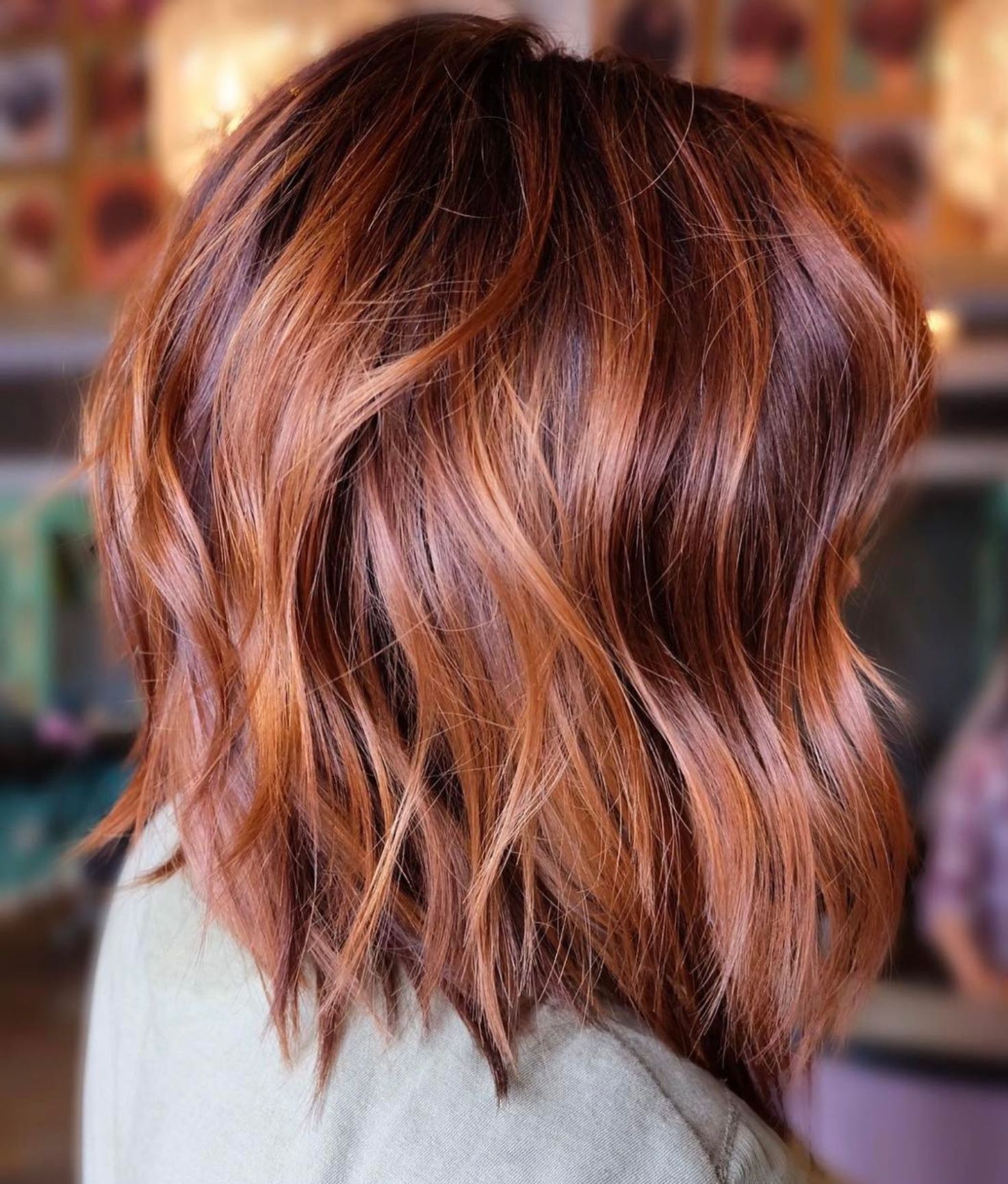 Layered Lob with Copper Balayage