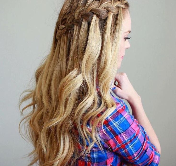 Waterfall half up half down braid hairstyle