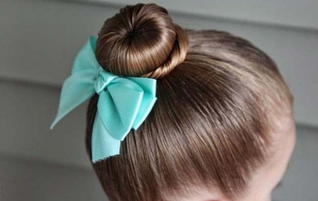 Sock Bun with a bow Hairstyle For Kids