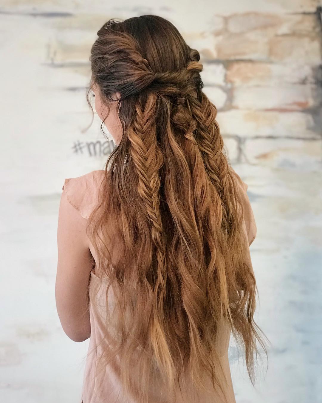 Half Braided Boho Fishtail Braids